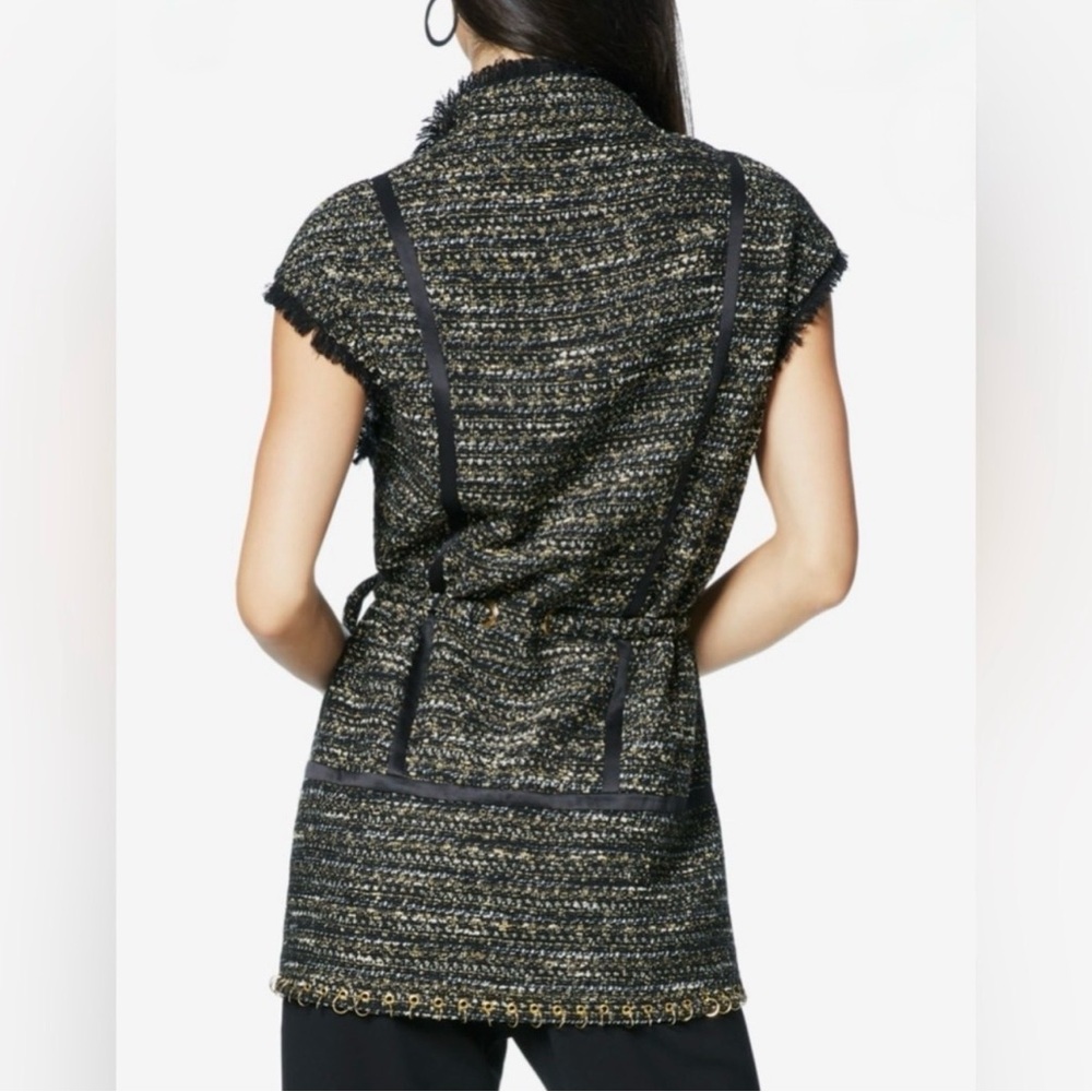 Ramy Brook Emersyn Tweed Wool & Mohair Blend Vest – Black & Gold – Size Medium - Picture 2 of 11